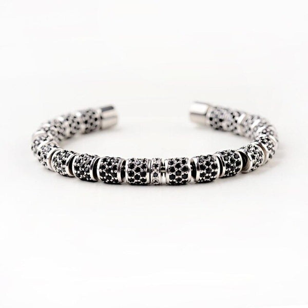 Paved Beaded Bangle In Silver