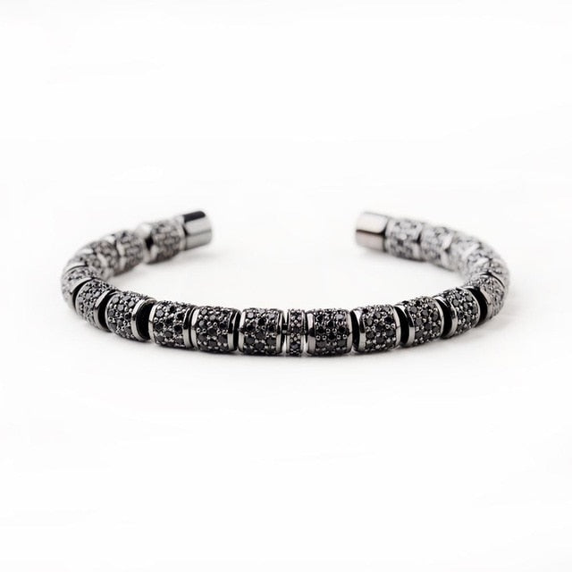 Paved Beaded Bangle In Silver