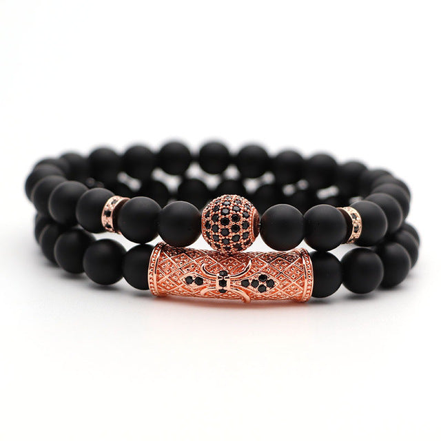 2 Piece Beaded Bracelet in Rose Gold