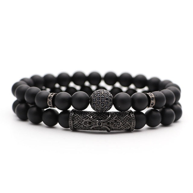 2 Piece Beaded Bracelet in Black