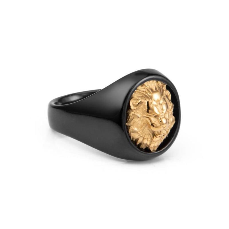 Lion Ring in Black Gold