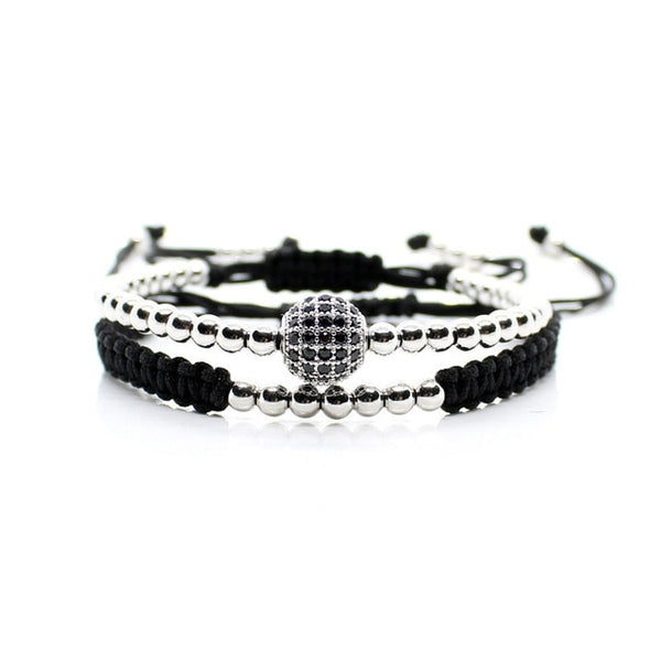 Studded Ball Bracelet Set In Silver