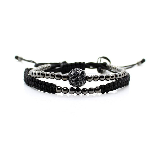 Studded Ball Bracelet Set In Black